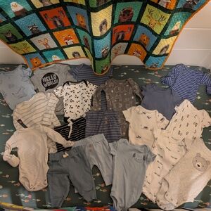 Assorted Baby One-Piece and Pants Bundle in Blue and Gray